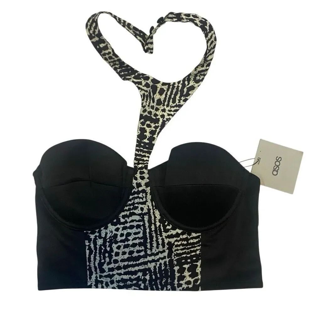 Asos NWT halter corset like bra top black white  size 4